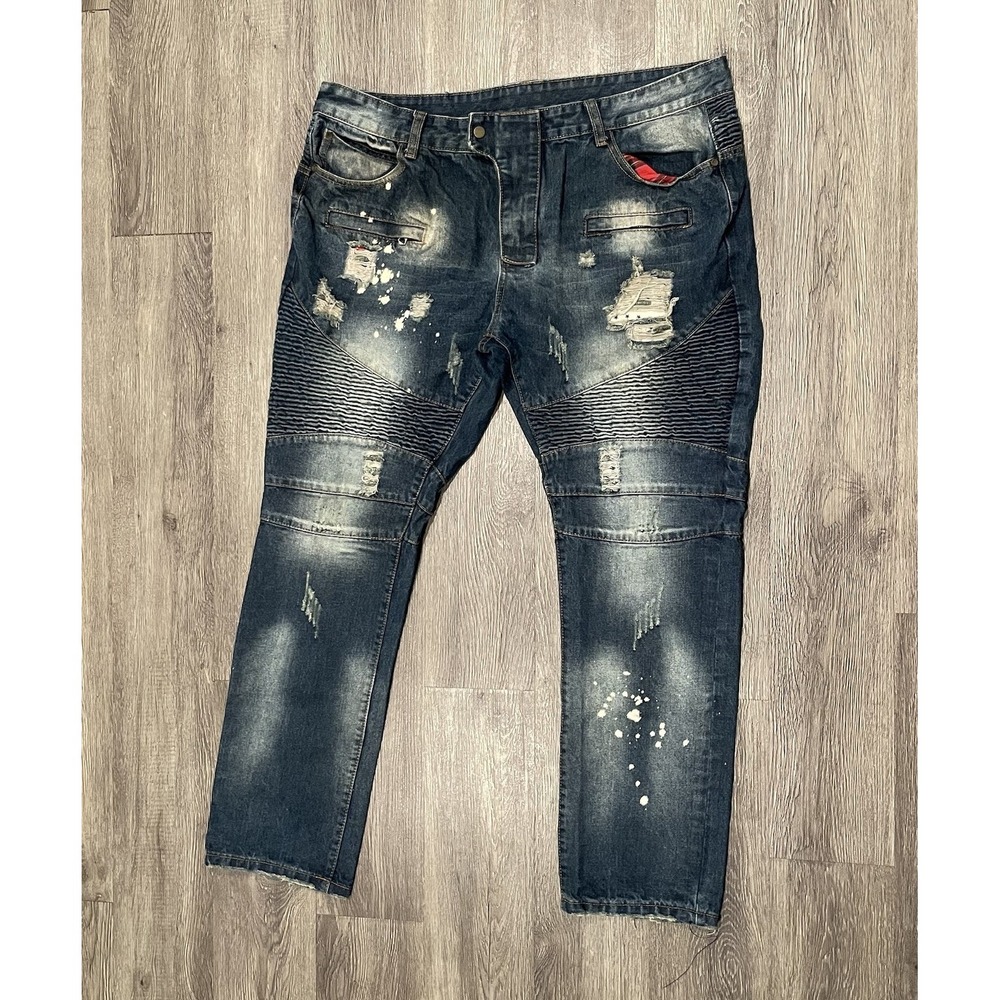 Biepa Jeans Mens‎ Size 42x31 Distressed Grafitti Moto Bike Patches Paris Grunge - Picture 2 of 7